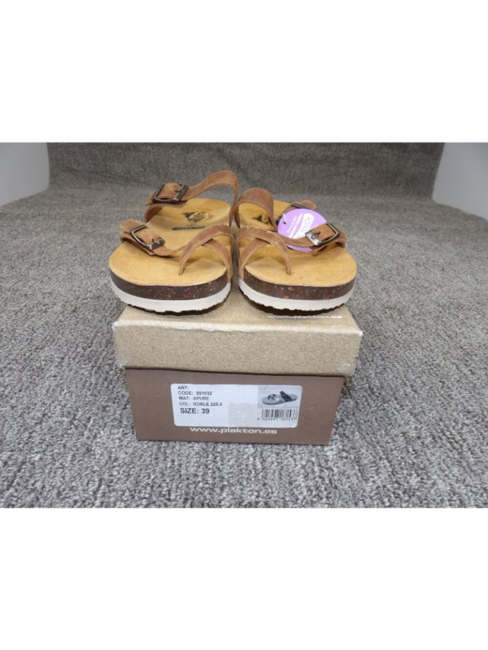 Plakton Women's Apure Gel Touch Leather Flat Sandals Roble Brown EU 39 US 8.5 - Picture 2 of 9